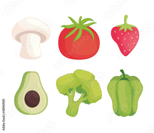 vegetarian healthy food set icons