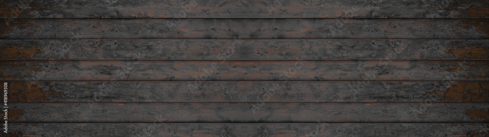 Fototapeta premium old brown gray grey painted exfoliate rustic wooden boards texture - wood background banner panorama long shabby