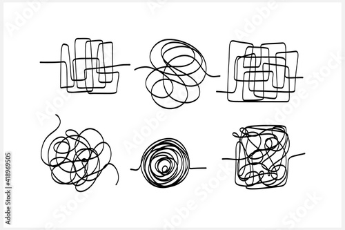 Thoughts get confused, chaos in the head, abstract state of depression, hand drawing line art, doodle vector illustration, eps10