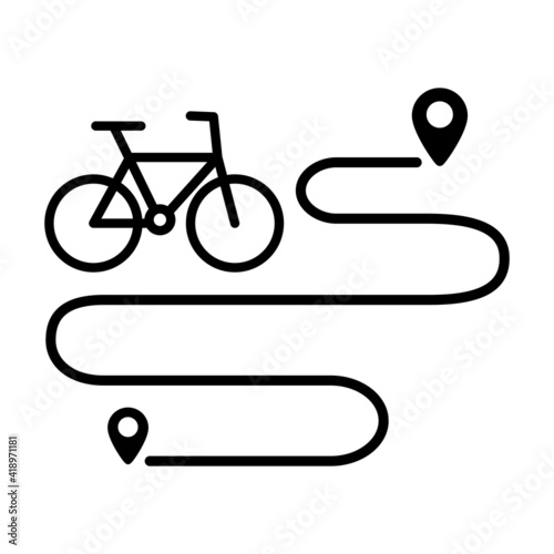 Cycling route map icon in thin outline style. Sport bicycle race tour 