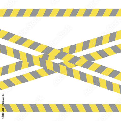 Warning tapes in case of an accident, danger, prohibited entry, construction. Striped stripes on a white background. Yellow-gray colors of 2021. 