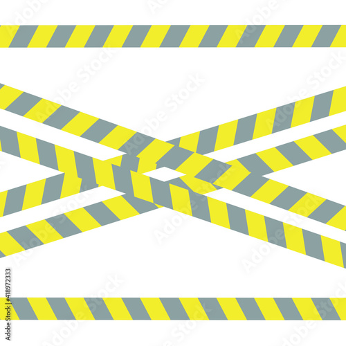 Warning tapes in case of an accident, danger, prohibited entry, construction. Striped stripes on a white background. Yellow-gray colors of 2021. Vector graphics.