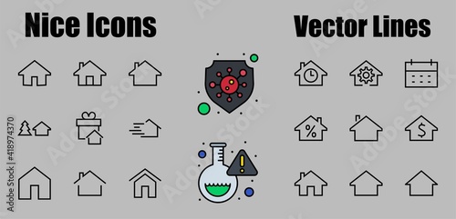 Simple set of line vector home icons. Contains house symbols at interest, infuse house and more. Editable stroke. 480x480 pixels perfect
