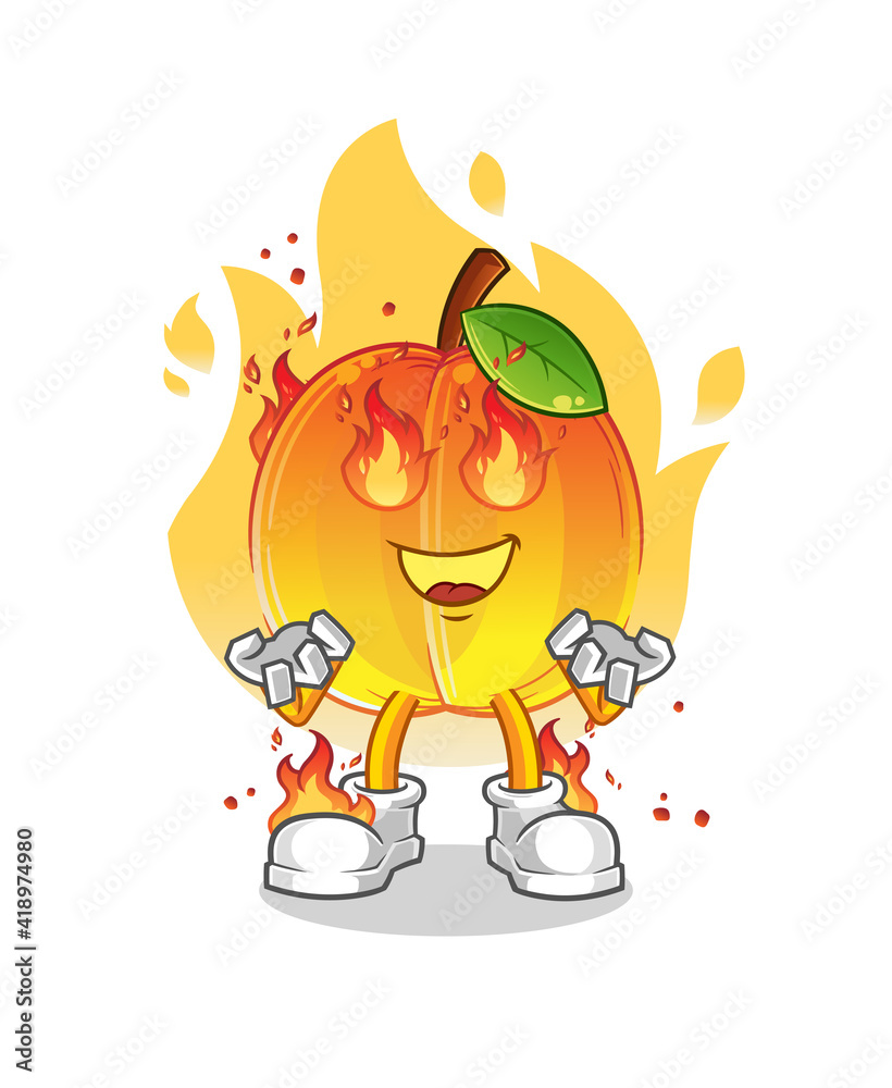 apricot on fire mascot. cartoon vector