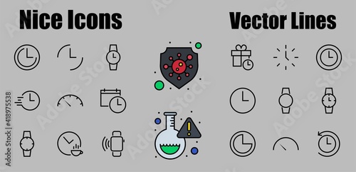 Simple set of time icon color editable template. Contains icons such as time check, speedometer calendar and other vector signs isolated on a white background for graphic and web design. 48x48 pixels