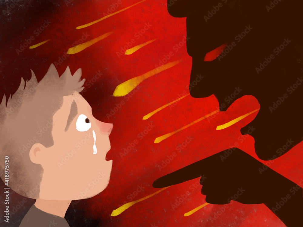 illustration of a child abuse. Improper upbringing, traumatic psychological  experience of the child in the family Stock-Illustration | Adobe Stock