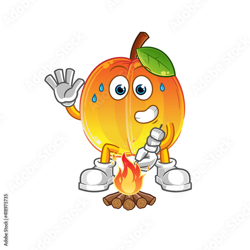apricot roasting marshmallows character. cartoon mascot vector