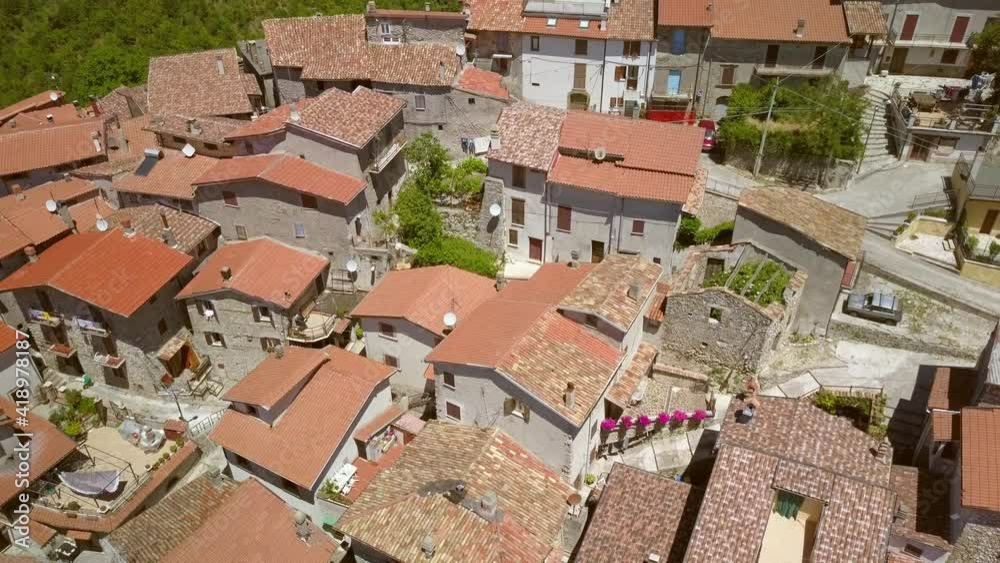 The aerial view of the houses in the village in Petrello Italy found on the top of the mountain The aerial view of the houses in the village in Petrello Italy found on the top of the mountain