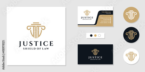 Justice law firm logo and business card design template inspiration