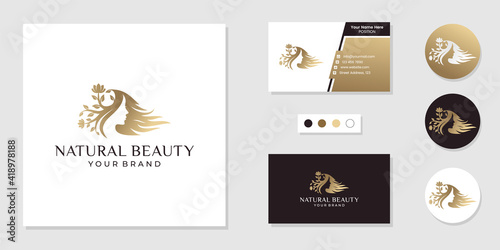 Woman natural beauty logo and business card design template inspiration