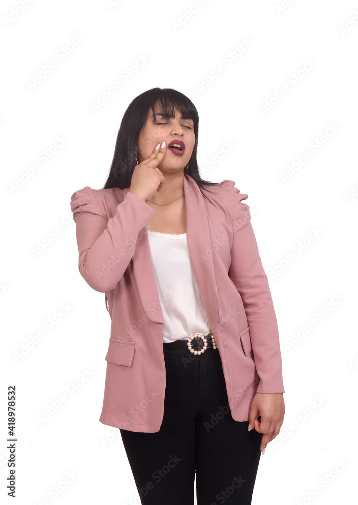woman with pain on molars on white background woman with pain on molars on white background