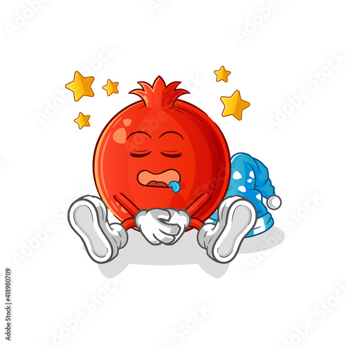 pomegranate sleeping character. cartoon mascot vector