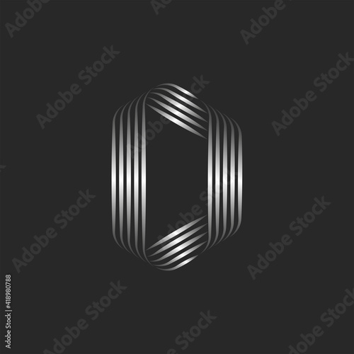 Letter D logo monogram creative initial weaving pattern, overlapping metallic striped smooth thin lines shape, calligraphic curls emblem.