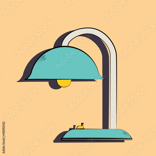 Desktop office lamp. Desktop electric. Vector flat design illustration. Isolated on a dark background. Electric lamp.