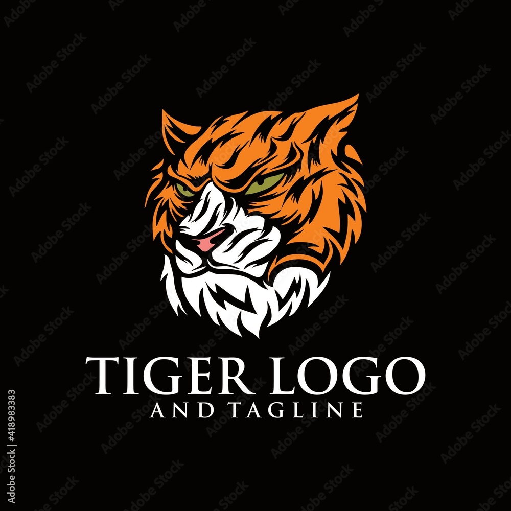 Angry tiger face, isolated on white background, suitable as logo or team mascot. Bengal Tiger. Predator animal. Tiger Mascot Color Logo. Animal Tattoo. Angry animal sports mascot. 