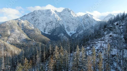 Flying towards the Great Giewont, symbol of Zakopane and Polish Tatra mountains