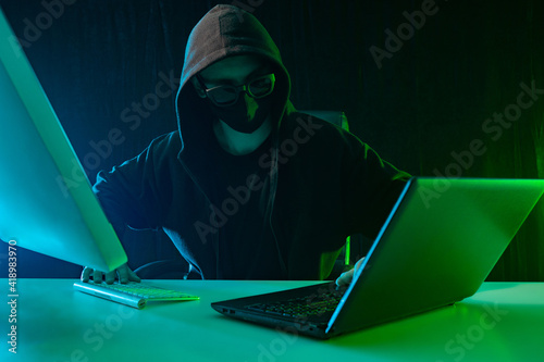 Cybercrime. Covered  face m...