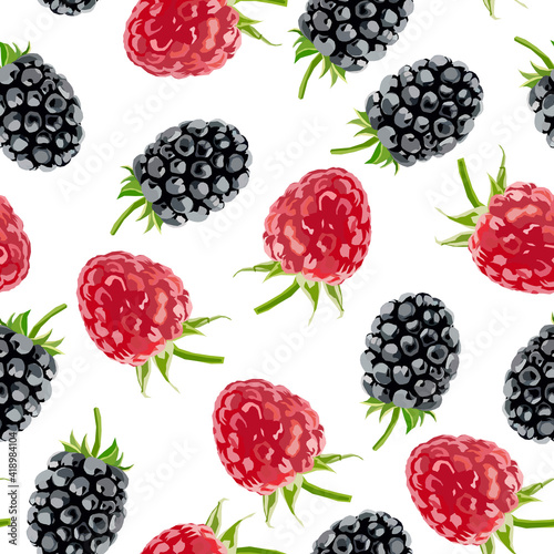 Berry seamless pattern. Raspberry, blackberry 