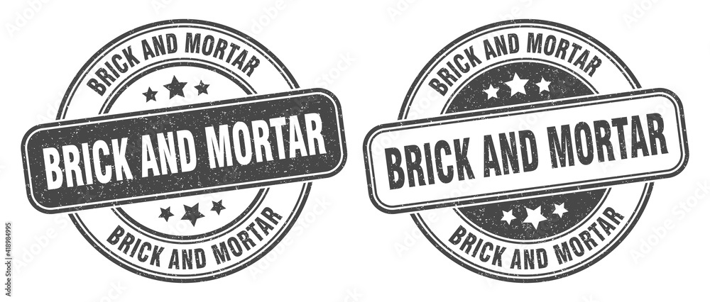brick and mortar stamp. brick and mortar label. round grunge sign