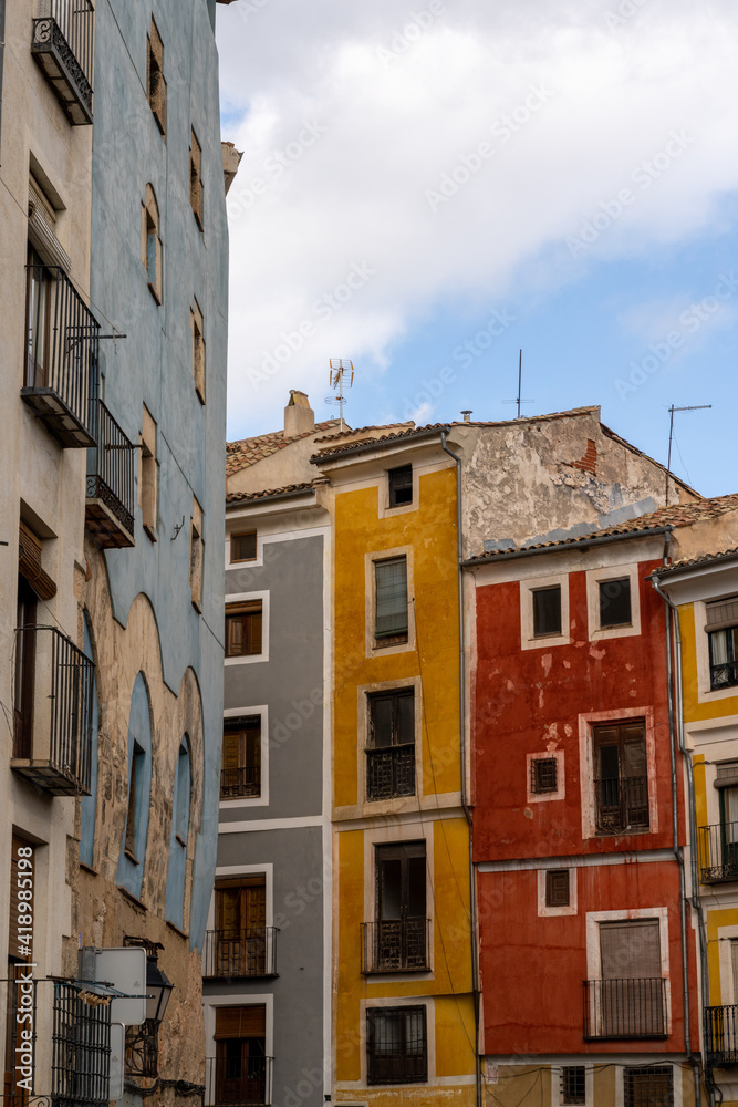 colorful house fronts in the old city center of Cuenca