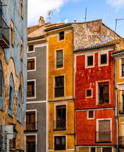 colorful house fronts in the old city center of Cuenca