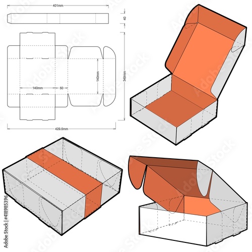 Self-assembling Folding Box. Ease of assembly, no need for glue (Internal measurement 14x14x5cm). The .eps file is full scale and fully functional. Prepared for real cardboard production.