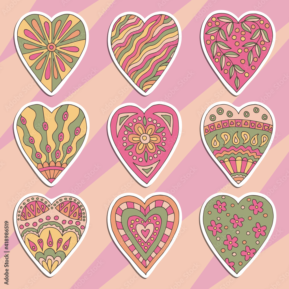 Set of stickers with abstract hearts Set of stickers with abstract hearts