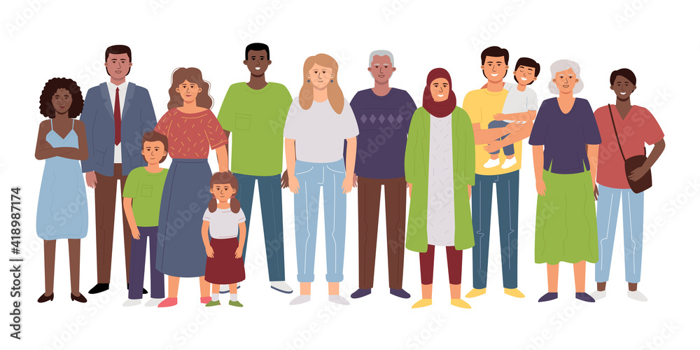 Obraz premium A crowd of diverse people, neighbors. Flat vector illustration.