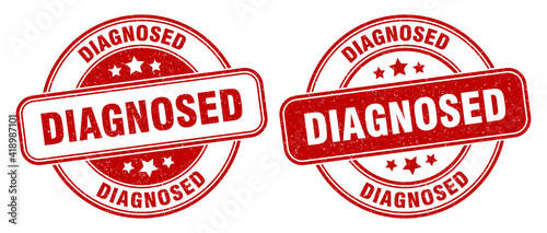 diagnosed stamp. diagnosed label. round grunge sign