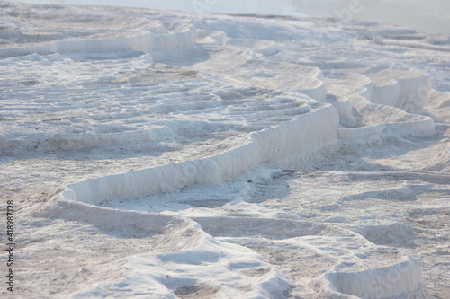 Details of the calcium pools on travertine terraces at Pamukkale  Turkey. Natural geological formations.