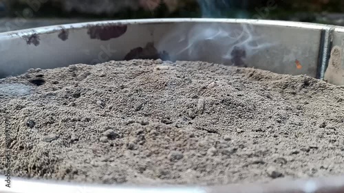 View of ash from pellets in a container, removed from the boiler
