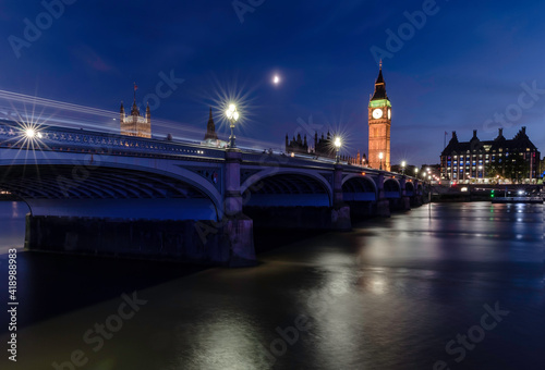 Big Ben and Westminster Bridge by night  London  UK