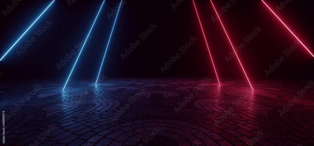 Neon Sci Fi Futuristic Glowing Purple Red Blue Laser Lines On Stone ...