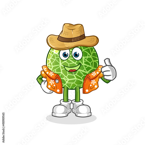 melon go on vacation character. cartoon mascot vector