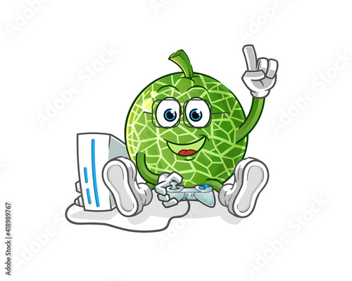 melon playing video games vector. cartoon character