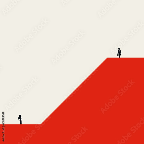 Business inequality vector concept. Man on higher position than woman. Gender based discrimination. Minimal illustration