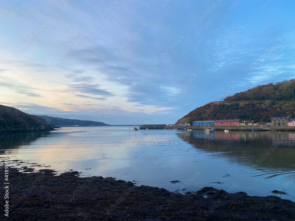 Lower town of Fishguard on the Pembrokeshire coast in Wales at sunset