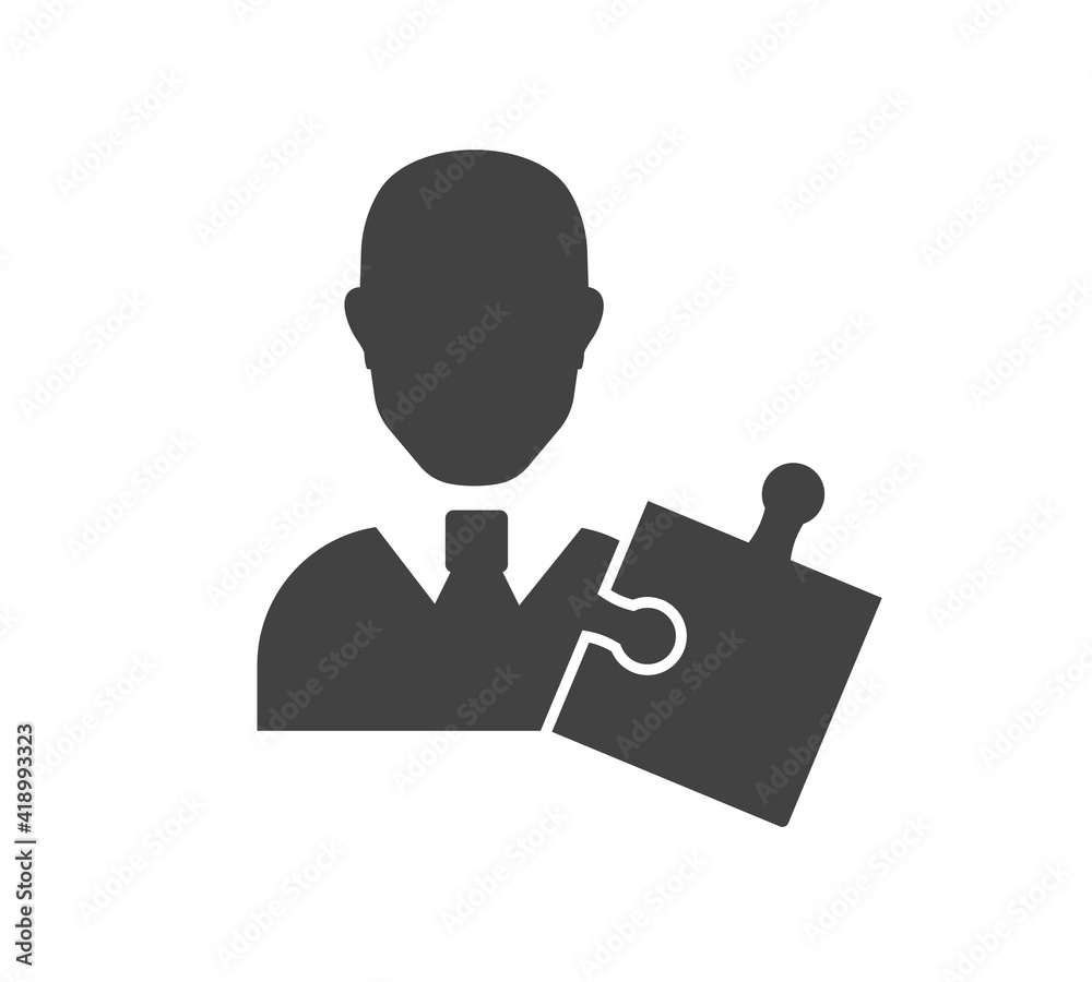 Management vector icon. Puzzle and man businessman on white isolated background. Management vector icon. Puzzle and man businessman on white isolated background.