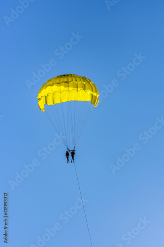 Parasailing at the Mediterranean sea in Turkey. Active and extreme recreation