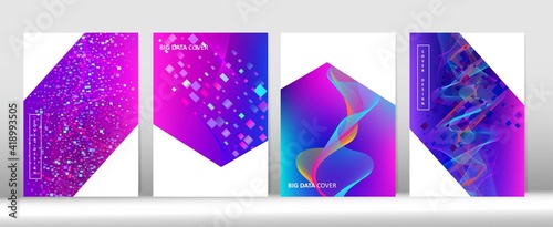 Trendy Covers Set. 3D Flow Shapes Minimal Cover Template. Big Data Neon Tech Wallpaper.