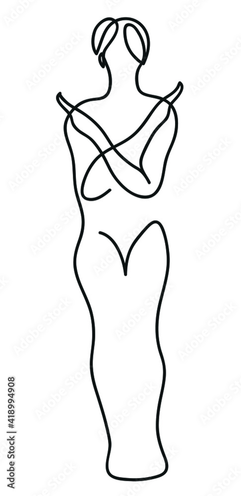 One line drawing of woman keeps two arms crossed.
One continuous line drawing of stop or ban gesture concept. One line drawing of woman keeps two arms crossed.
One continuous line drawing of stop or ban gesture concept.
