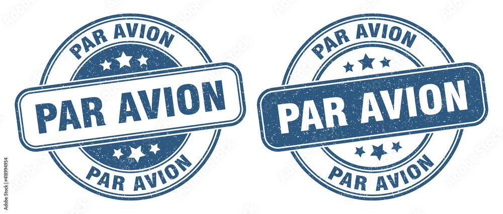 par avion stamp. par avion label. round grunge sign