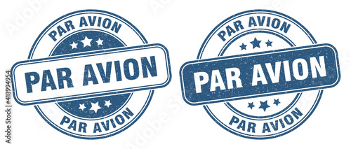 Slika na platnu par avion stamp. par avion label. round grunge sign