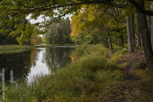River landscape in autumn. Farnebofjarden national park in north of Sweden.