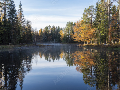 River landscape in autumn. Farnebofjarden national park in north of Sweden.