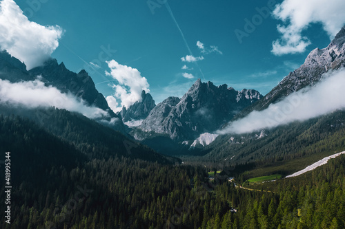 panoramic view of the Sesto Dolomites ..Drone photography. photo