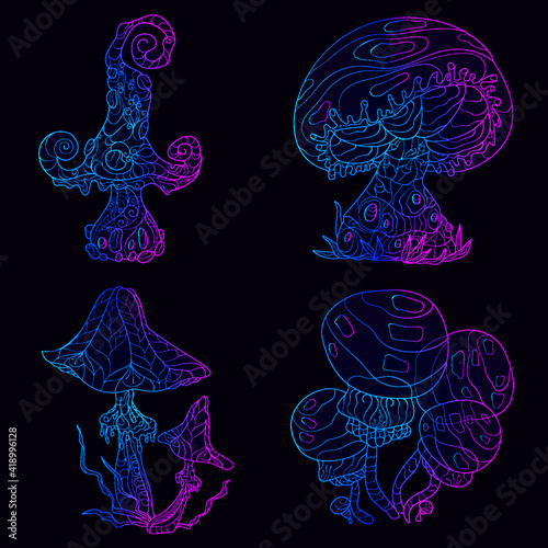 Magical fantasy fairy glowing mushrooms gradient