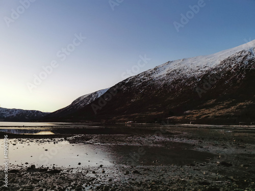 Beautiful view of the Kattfjorden, Kvaloysletta in Norway at the polar night photo