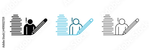 Simple Set of Copywriter Vector Line Icons. The man who is caught between these books is the copywriter who writes something. Editable Stroke. Web Icons and vector logos.
