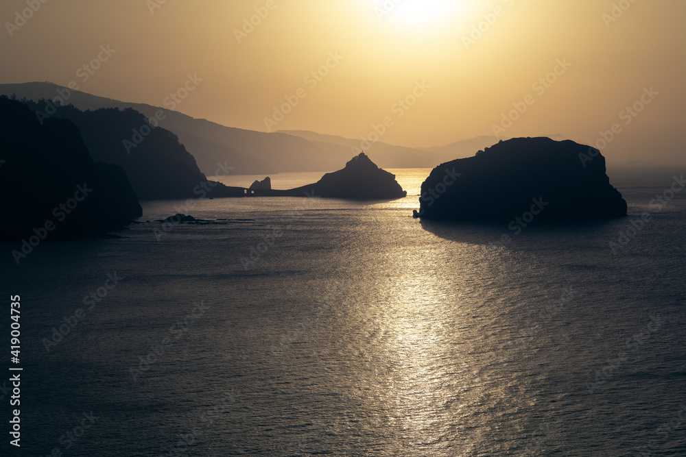 Gaztelugatxe from Machichaco Cape at sunset, Basque Country in Spain